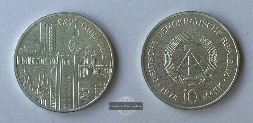  DDR  10 Mark  1974 25. Jahrestag der Deutschen Demokratischen Republik FM-Frankfurt Feinsilber:10,6g   