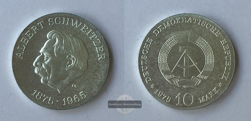  DDR  10 Mark  1975 Albert Schweitzer  FM-Frankfurt  Feinsilber: 10,6g   