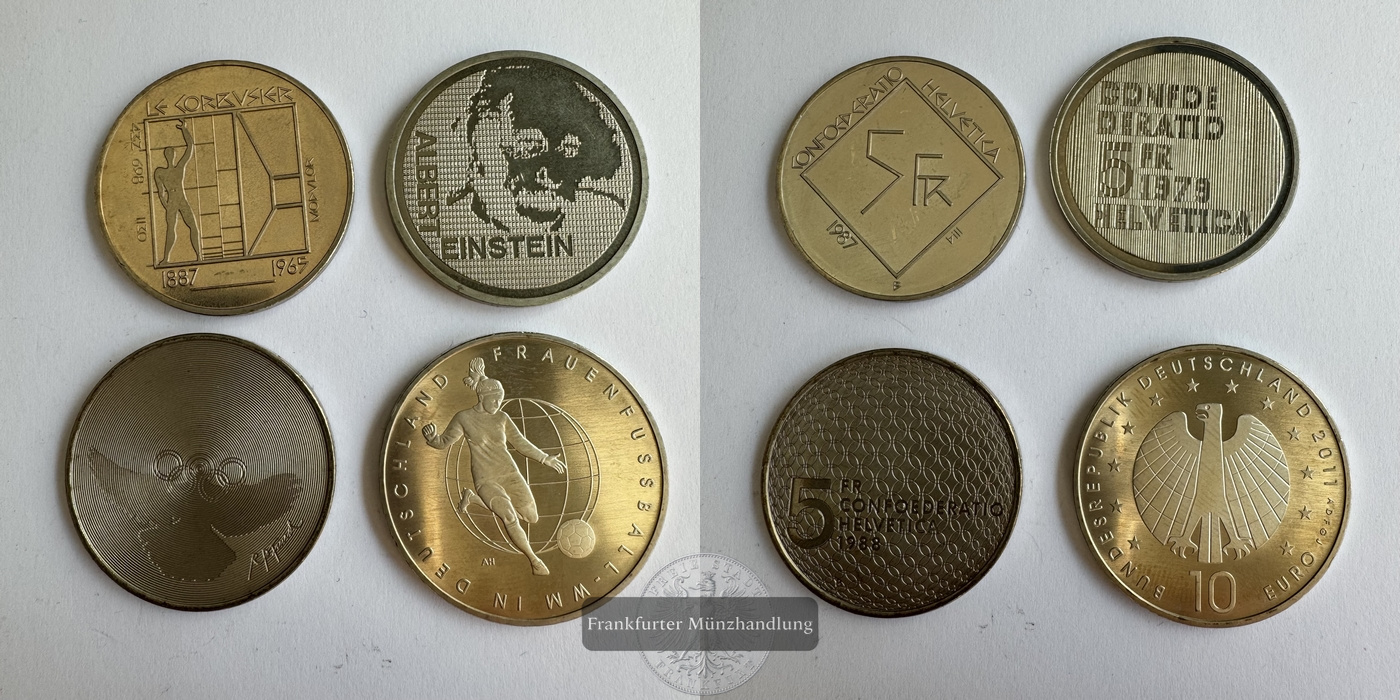  DE/Schweiz 3x 5 Francs & 1x 10 Euros CuNi Münzen FM-Frankfurt CuNi 53,6g   