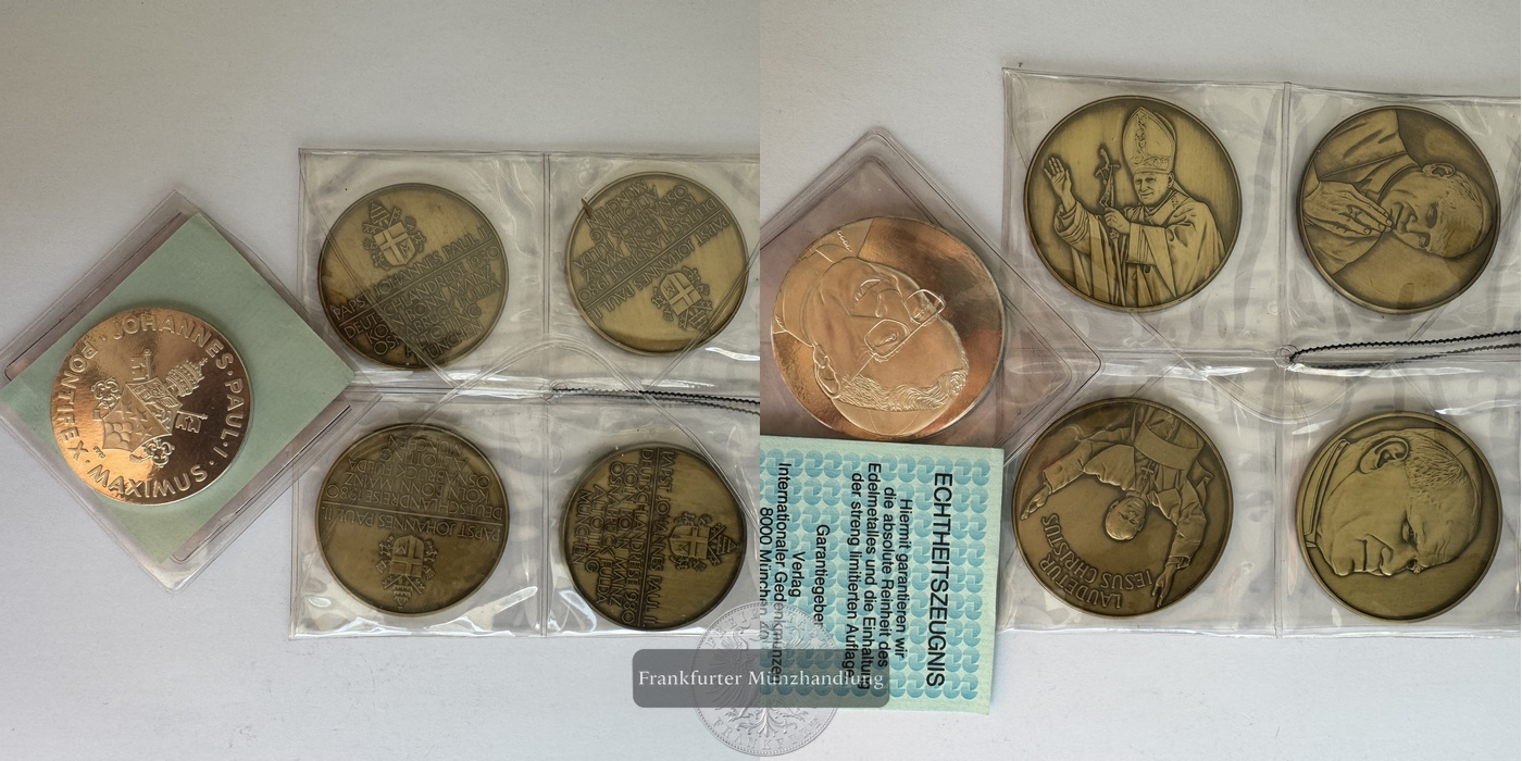  Lot: Religionsmedaillen 1x Silbermedaille & 4x div. Mat. Johannes FM-Frankfurt Feinsilber: 49g   