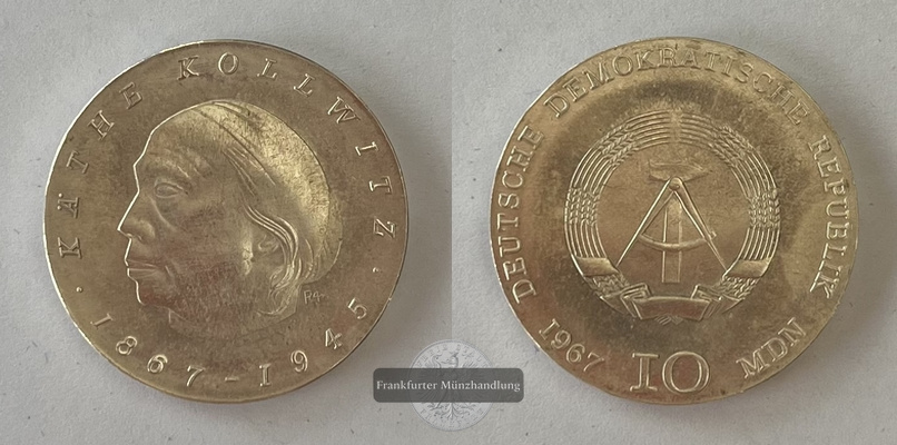  DDR  10 Mark  1967   Käthe Kollwitz  KM#17  FM-Frankfurt  Feinsilber: 13,6g   