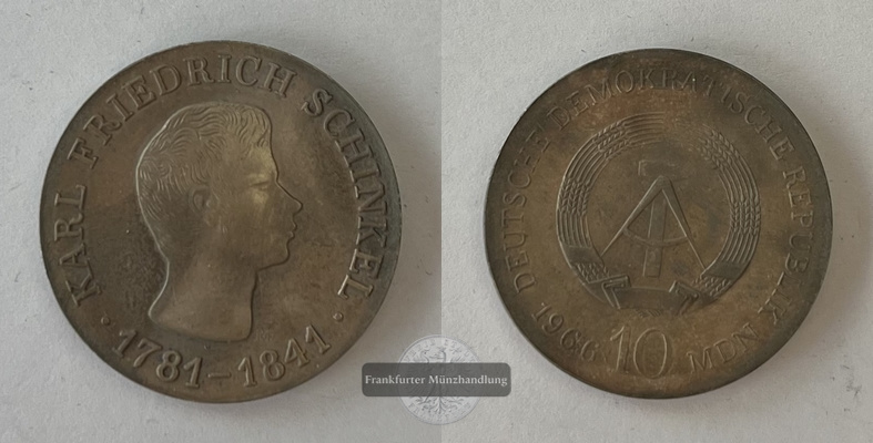 DDR  10 Mark  1966  Karl Friedrich Schinkel KM#15 FM-Frankfurt  Feinsilber: 13,6g   