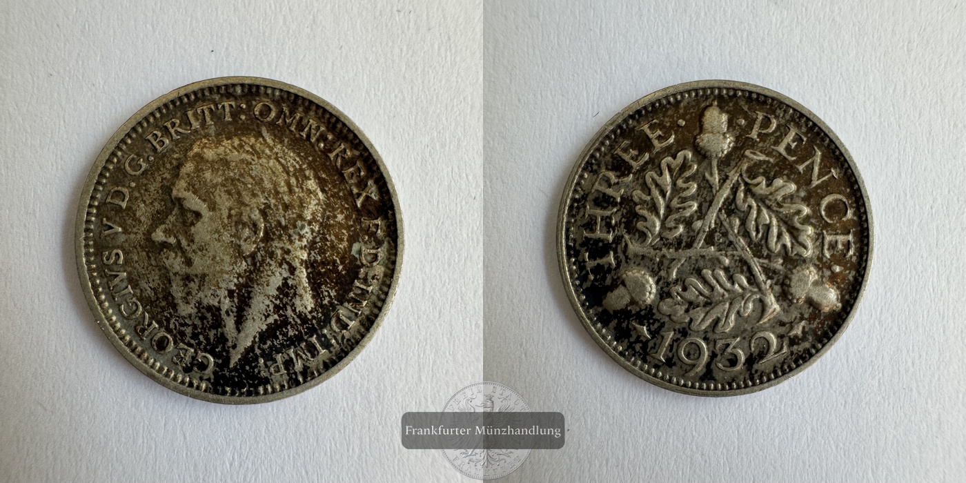 Vereinigtes Königreich 3 Pence 1932 (1927-1936) George V FM-Frankfurt KM#831 Feinsilber: 7,05g   