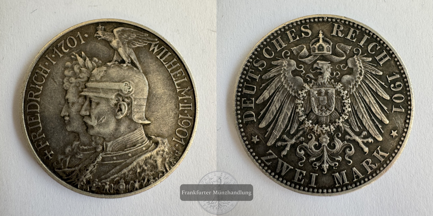  Dt. Kaiserreich 2 Mark 1901 200 Jahre Preußen FM-Frankfurt KM#525 Feinsilber: 10g   