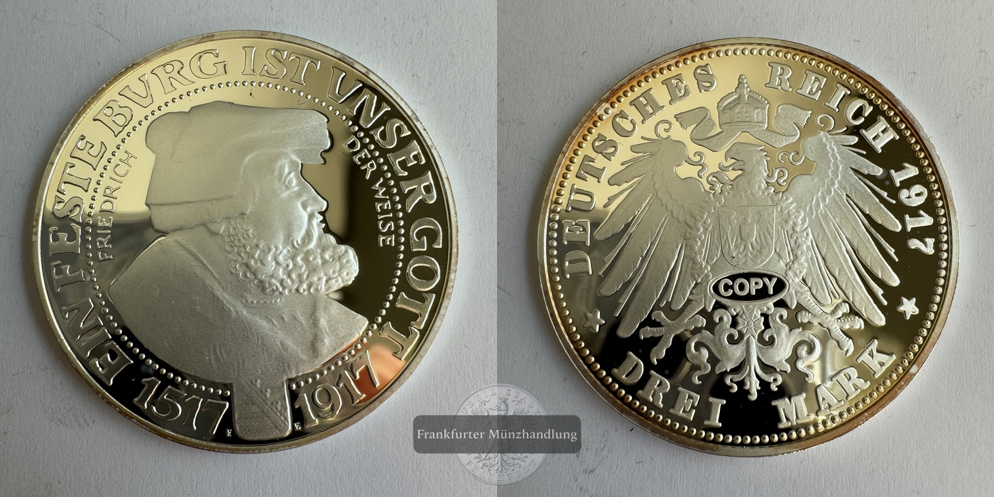  Deutschland Friedrich der Weise 3 Mark 1917 Kopie FM-Frankfurt Nickel versilbert   