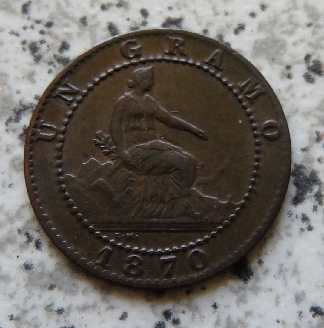  Spanien 1 Centimo 1870, Erhaltung   