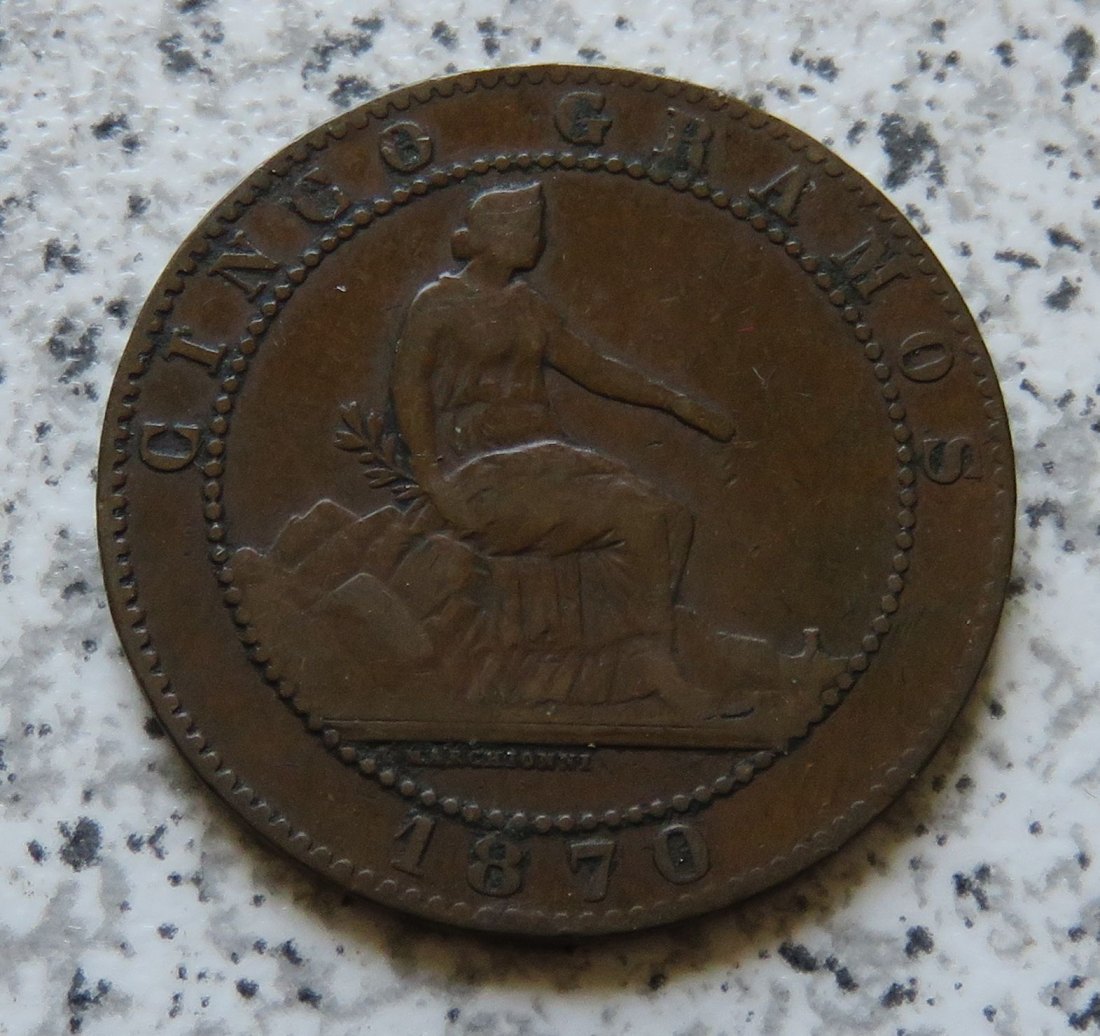  Spanien 5 Centimos 1870   
