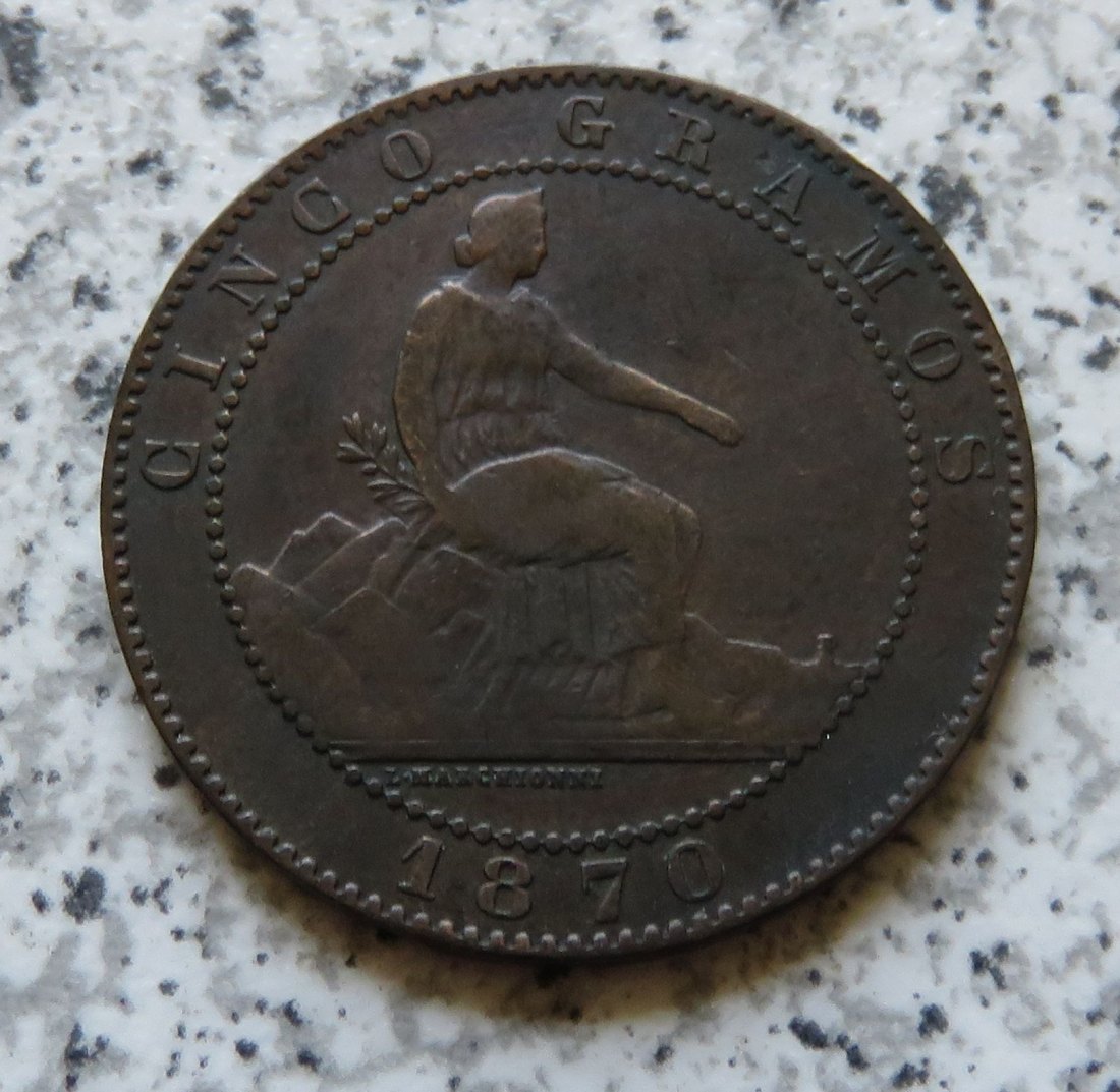  Spanien 5 Centimos 1870   