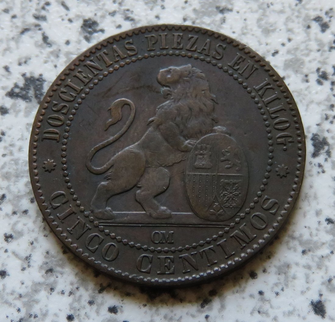  Spanien 5 Centimos 1870   