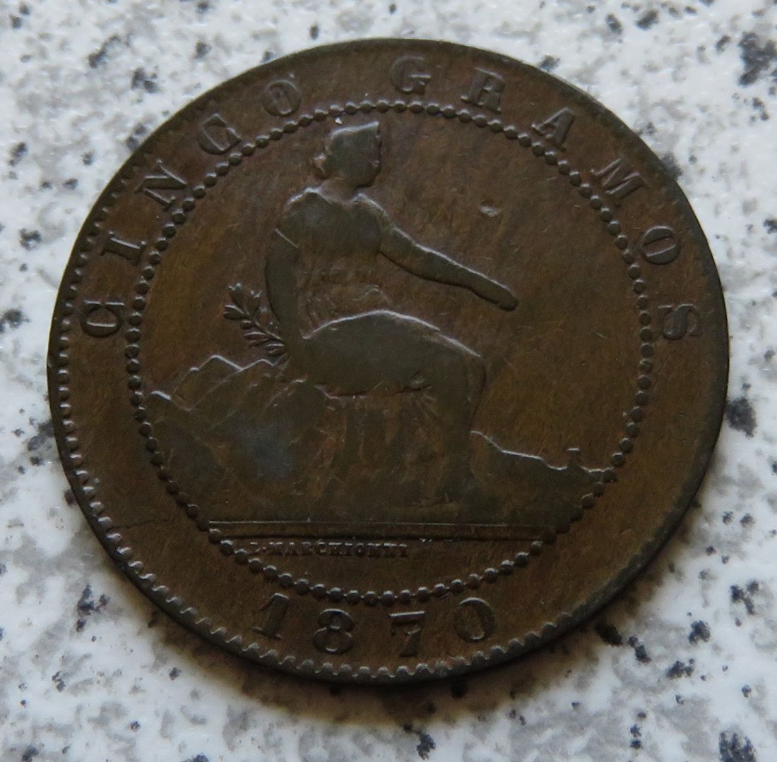  Spanien 5 Centimos 1870   