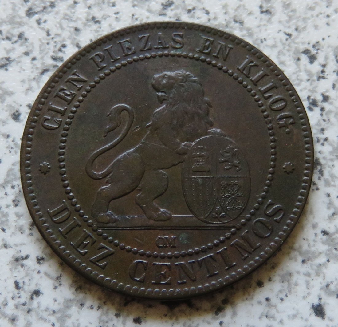  Spanien 10 Centimos 1870, besser   