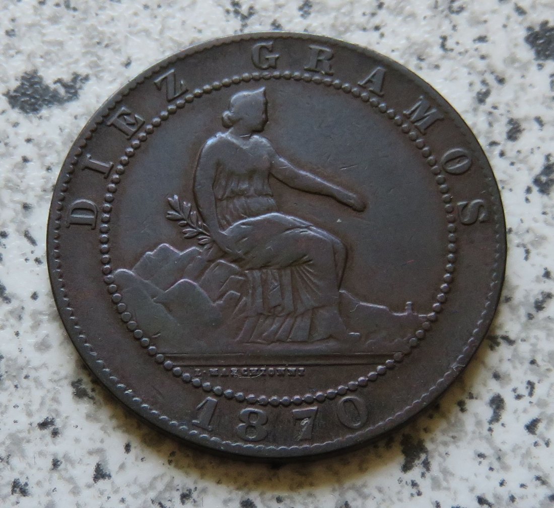  Spanien 10 Centimos 1870   