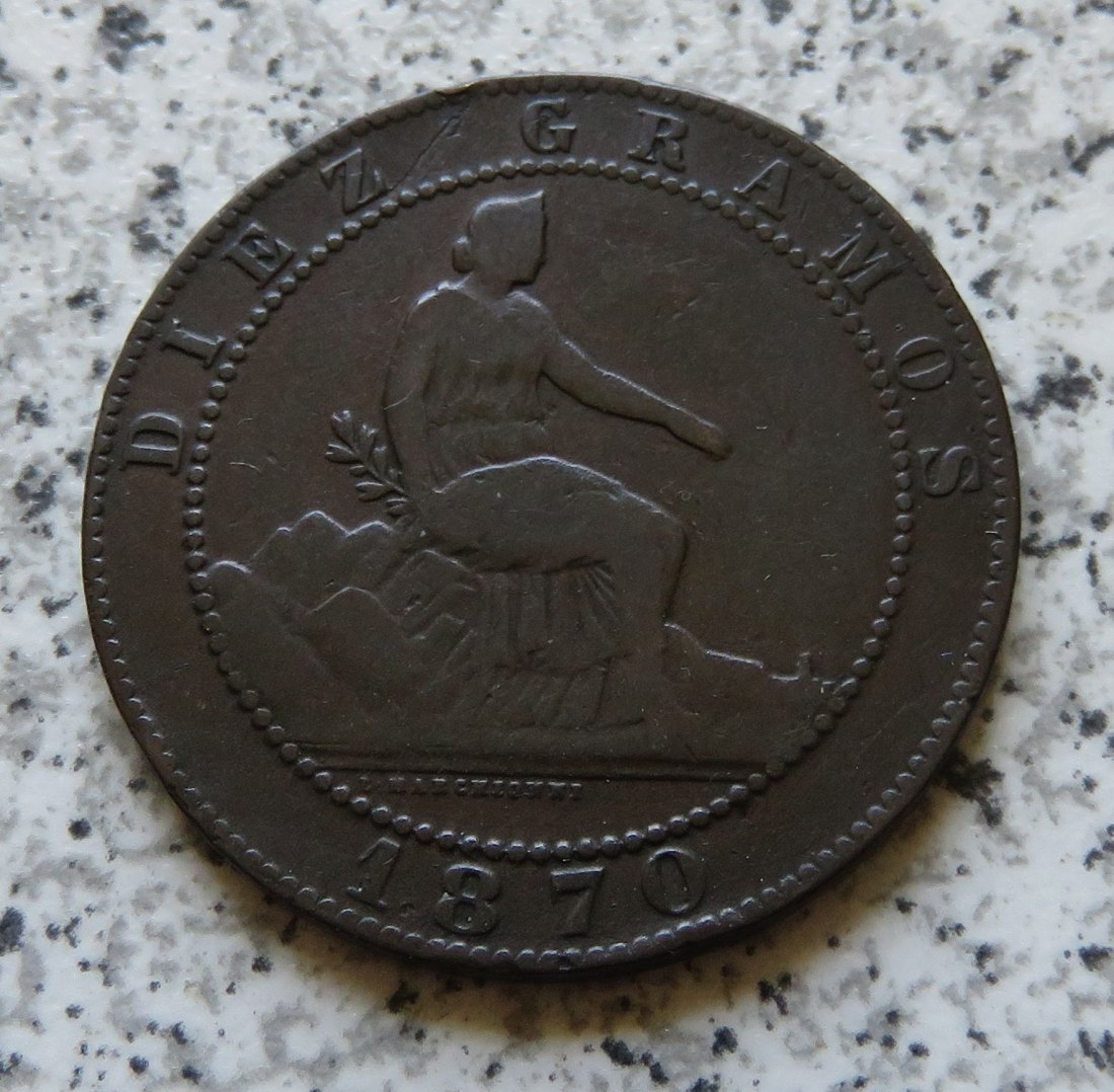  Spanien 10 Centimos 1870   