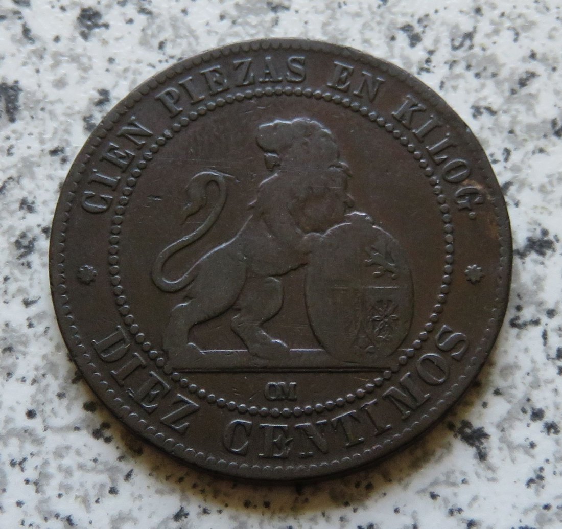  Spanien 10 Centimos 1870   