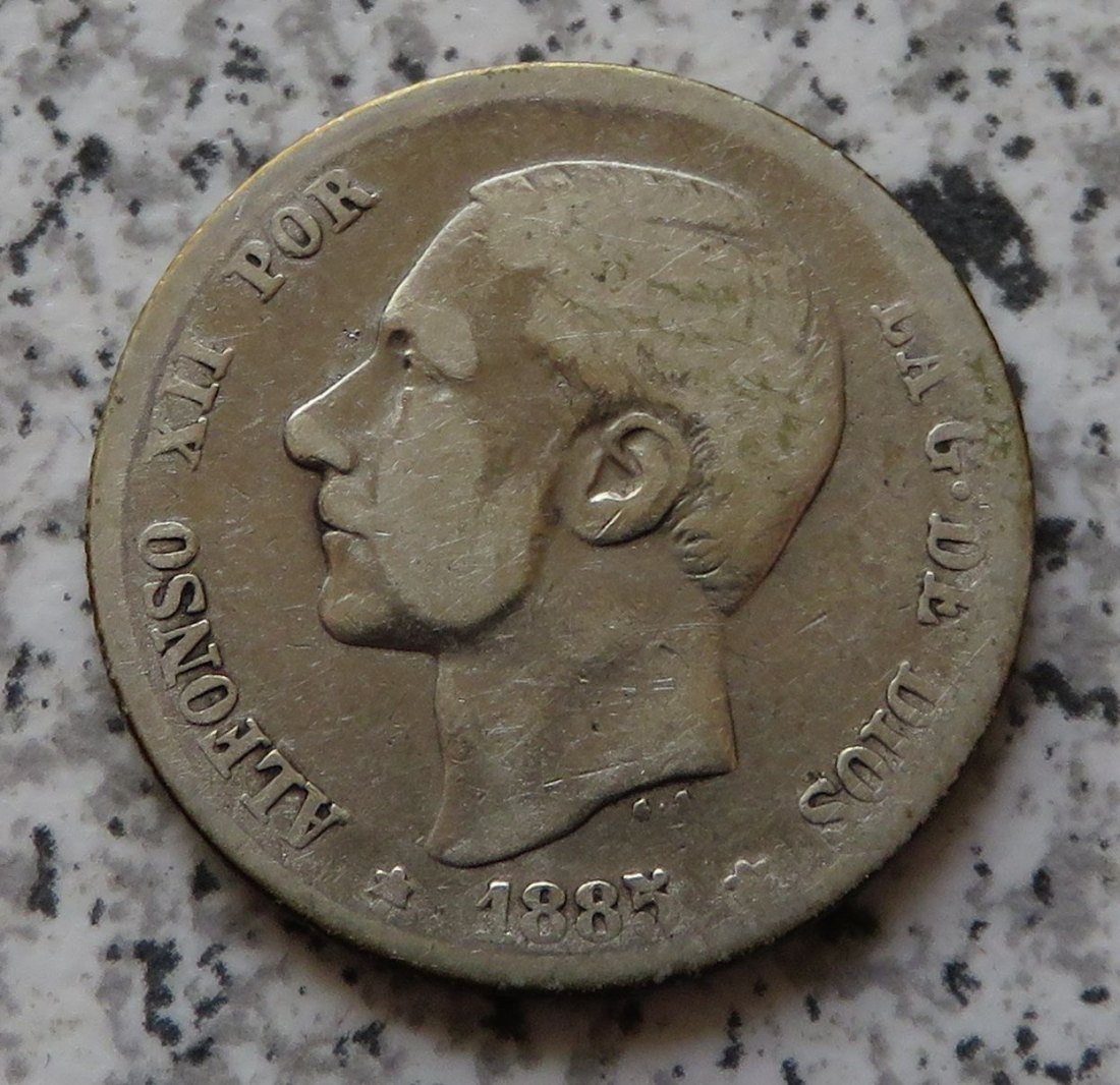  Spanien 1 Peseta 1885, Belegstück   