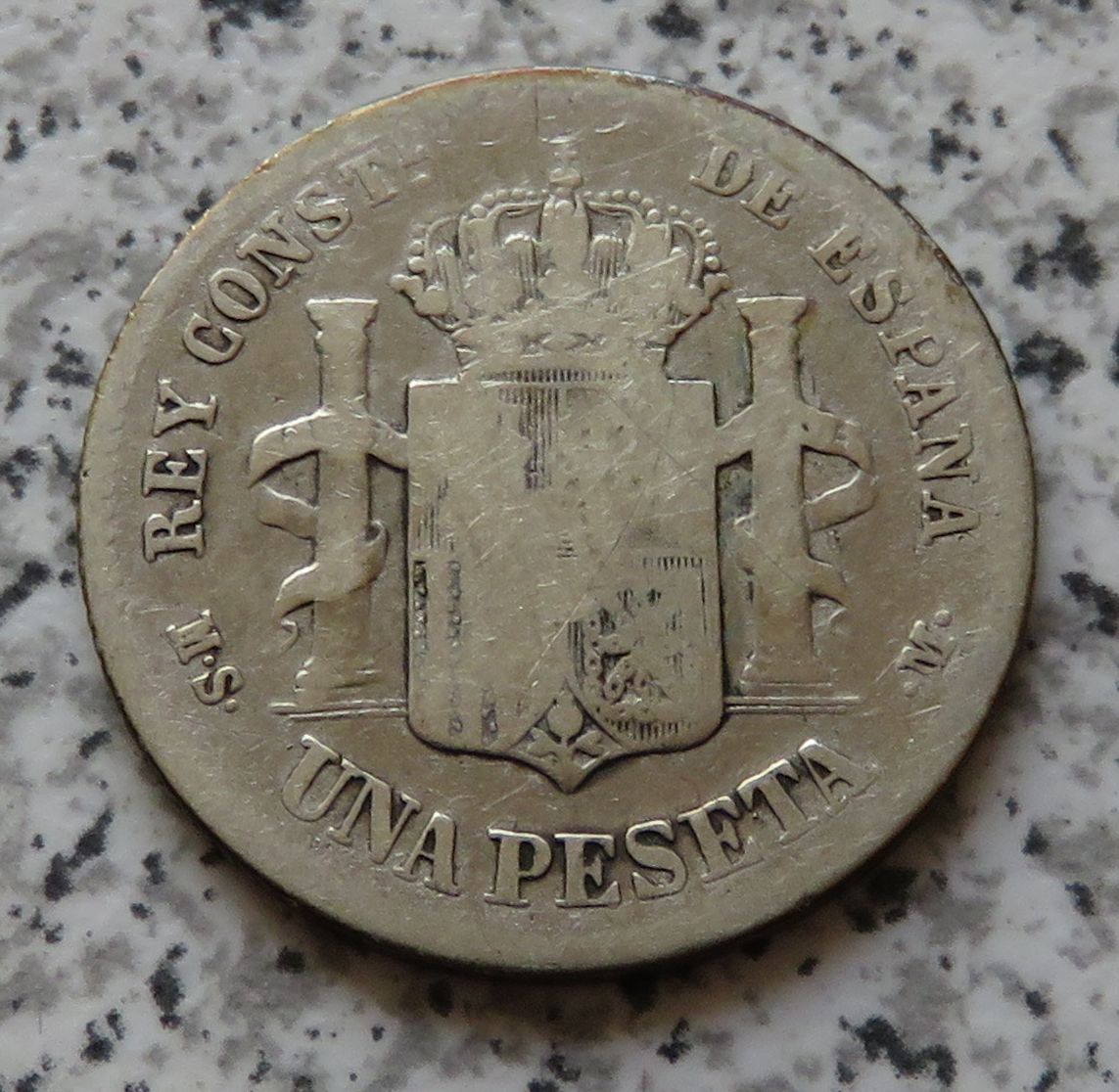  Spanien 1 Peseta 1885, Belegstück   
