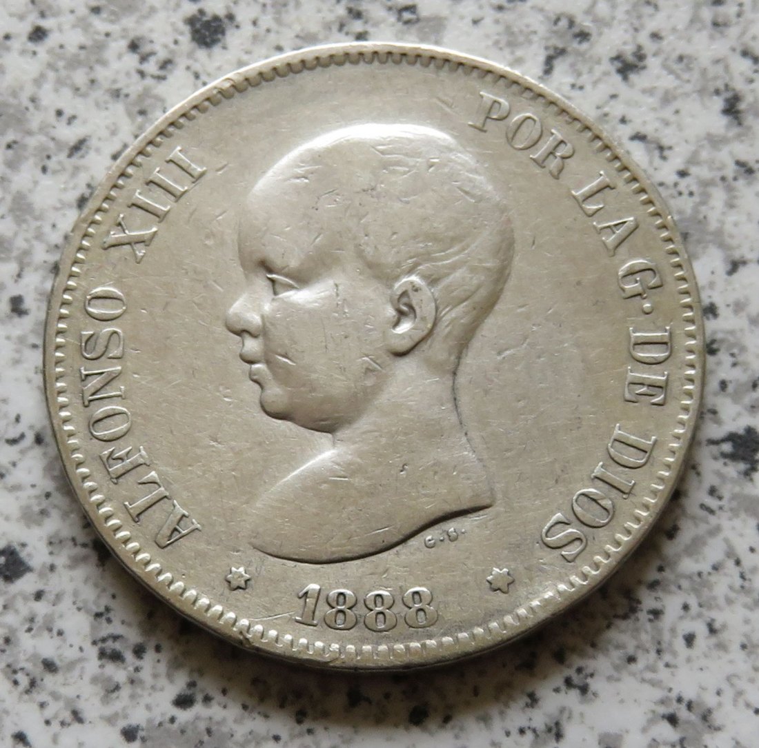  Spanien 5 Pesetas 1888 MP-M   