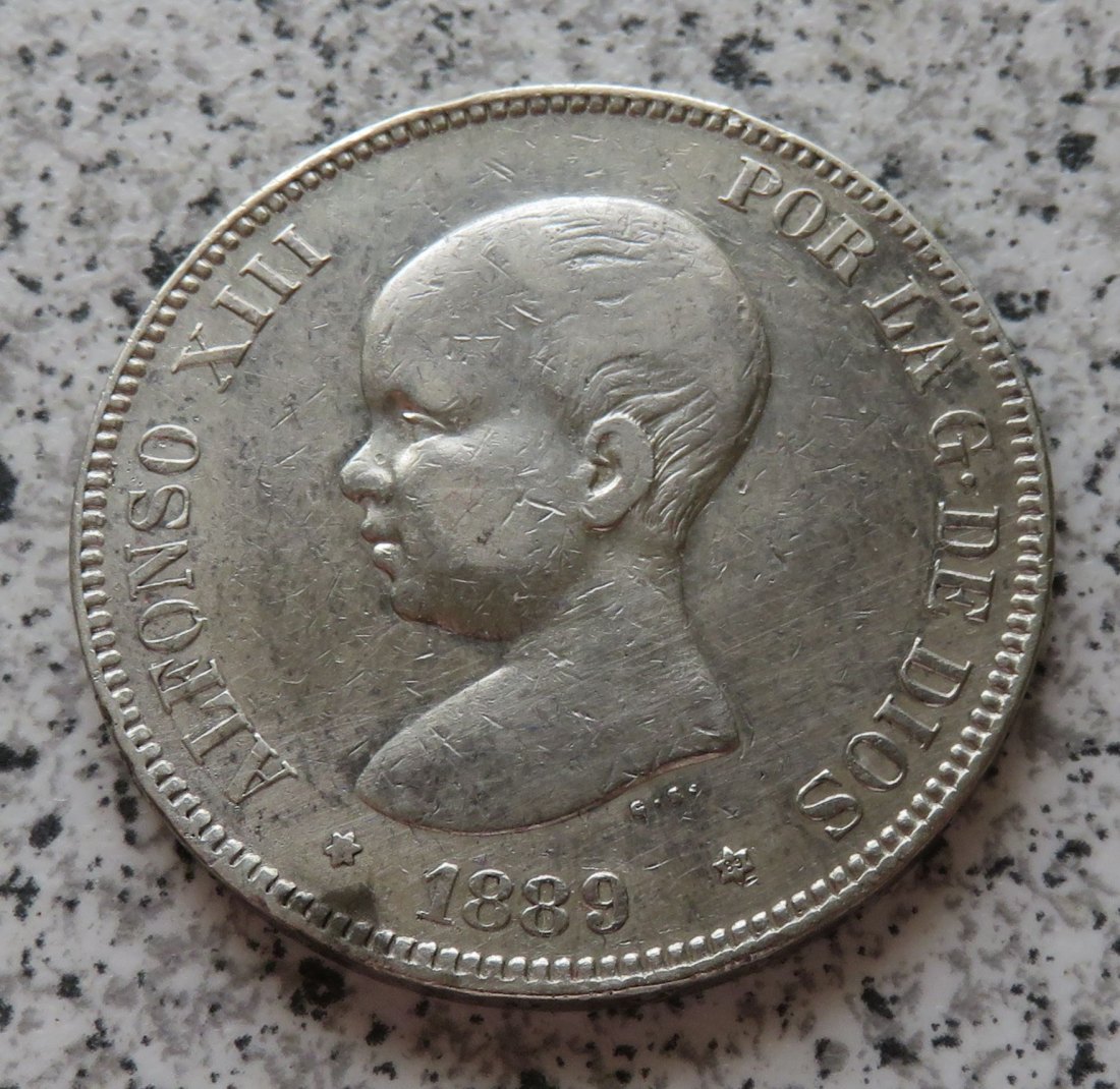 Spanien 5 Pesetas 1889 MP-M   