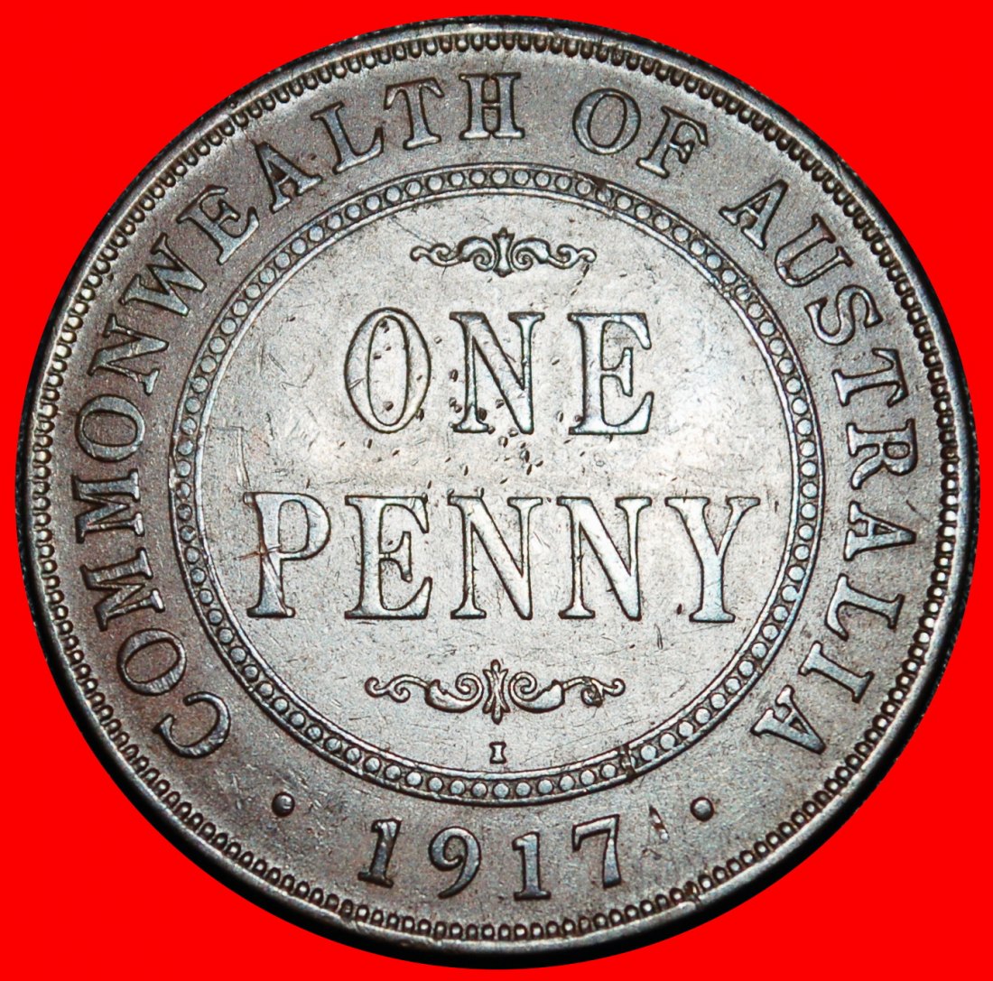 Ⰶ INDIA: AUSTRALIA ★ 1 PENNY 1917I! GEORGE V (1911-1936) LOW START ★ NO RESERVE!