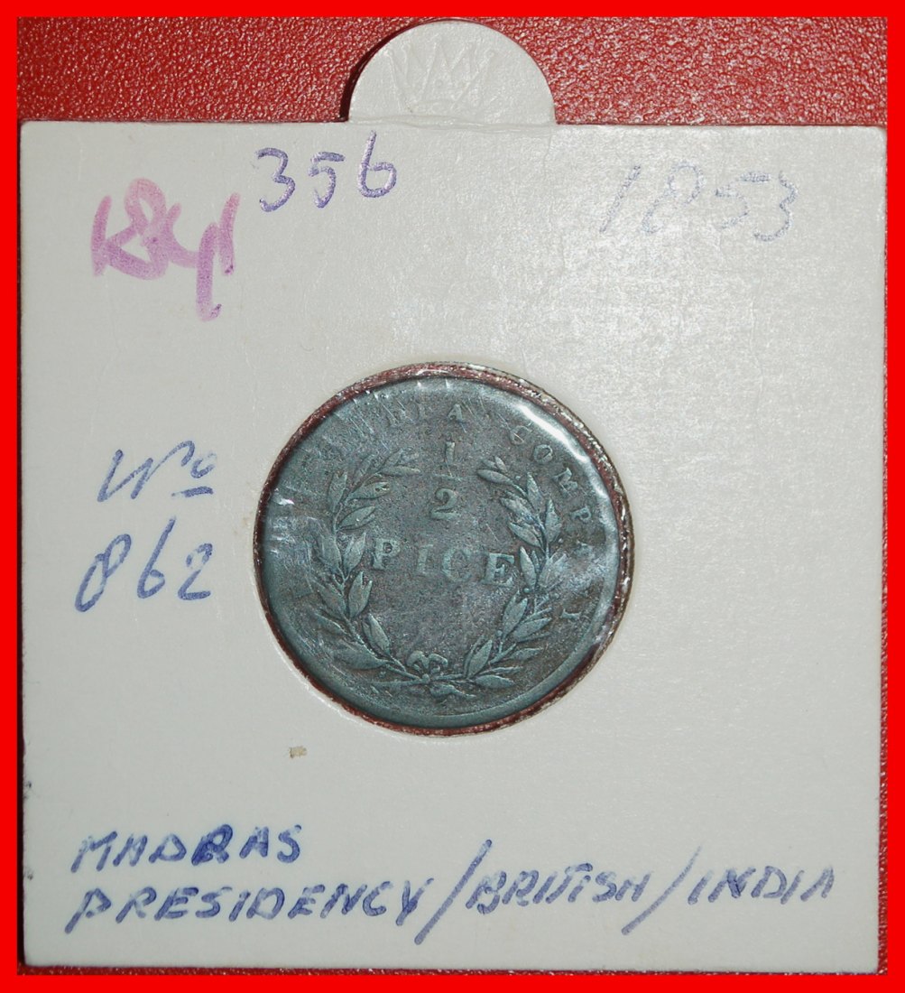 Ⰶ COWRIE SHELLS SUBSTITUTION: EAST INDIA COMPANY ★ 1/2 PICE 1853 UNCOMMON! ★LOW START ★ NO RESERVE!