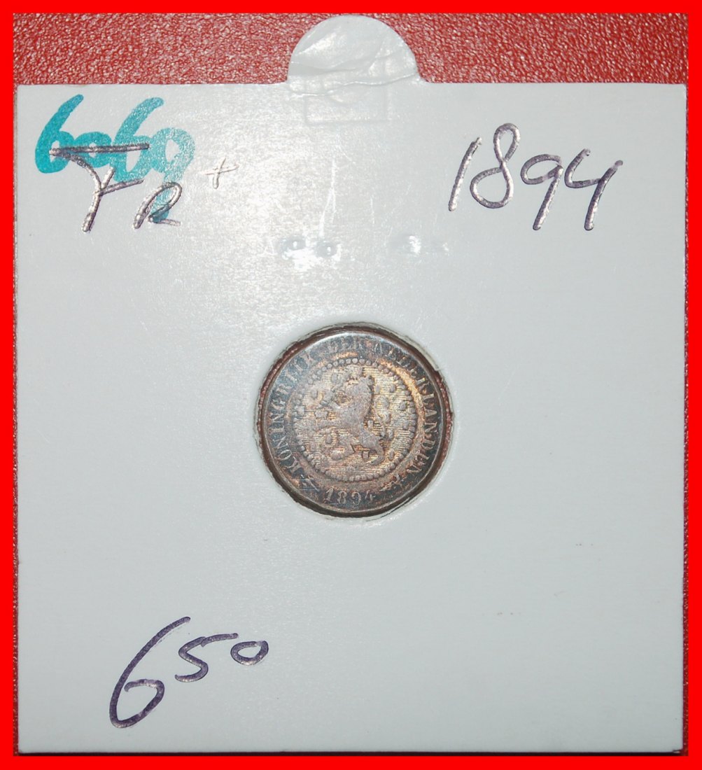 Ⰶ RAMPANT LION (1878-1901): NETHERLANDS★1/2 CENT 1894 WILHELMINA (1890-1948)★LOW START ★ NO RESERVE!