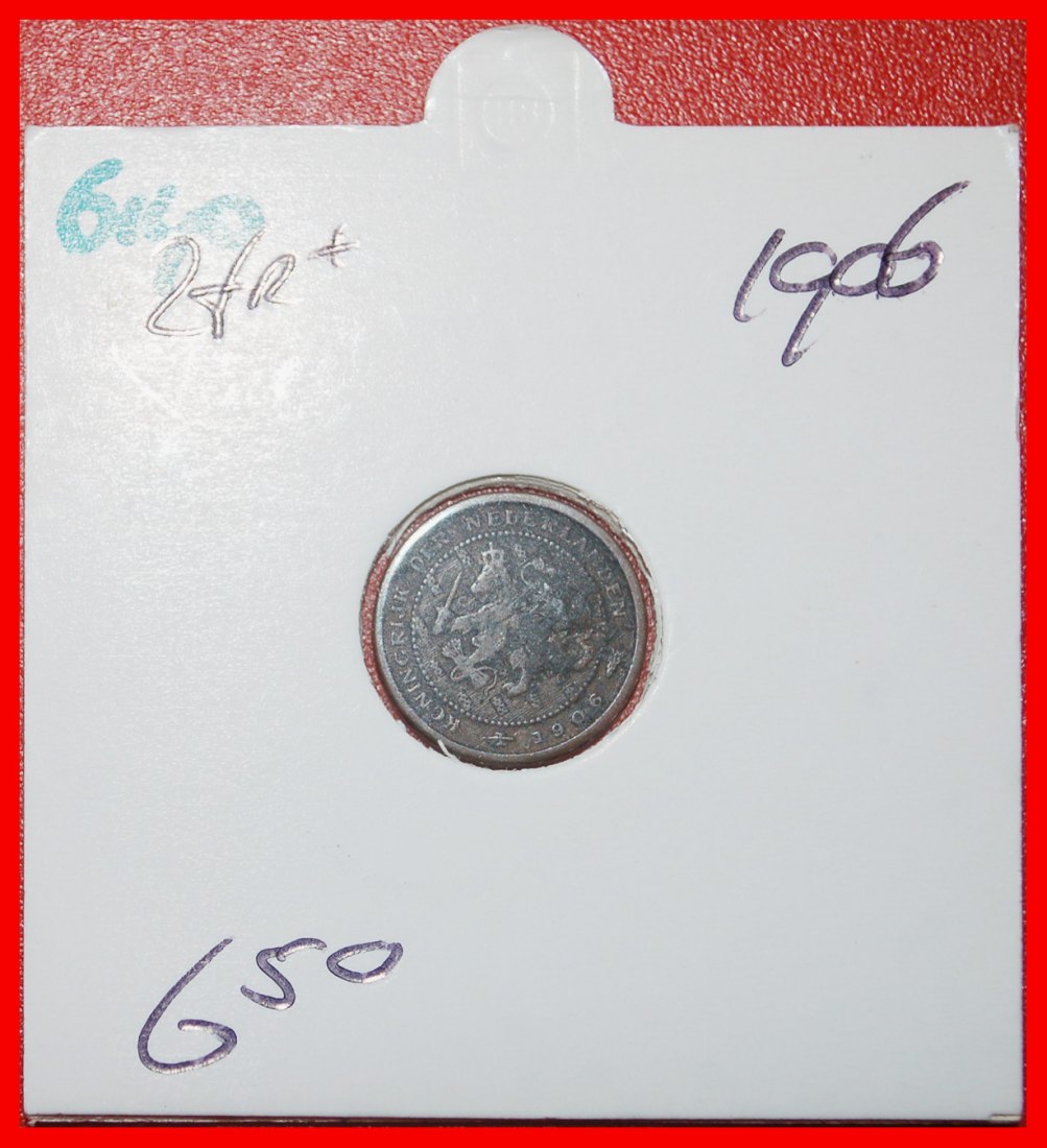 Ⰶ RAMPANT LION (1903-1906): NETHERLANDS★1/2 CENT 1906 WILHELMINA (1890-1948)★LOW START ★ NO RESERVE!