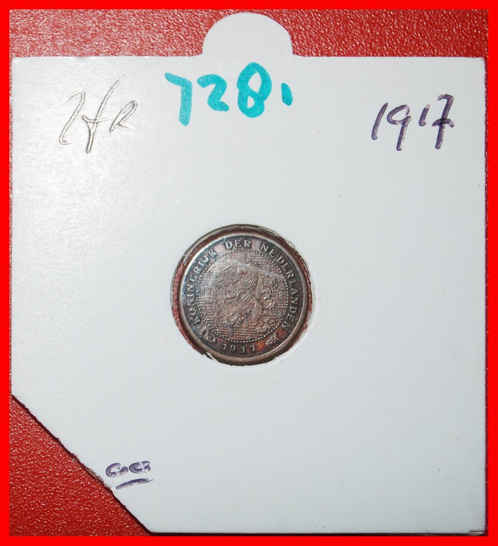 Ⰶ RAMPANT LION (1909-1940): NETHERLANDS★1/2 CENT 1917 WILHELMINA (1890-1948)★LOW START ★ NO RESERVE!