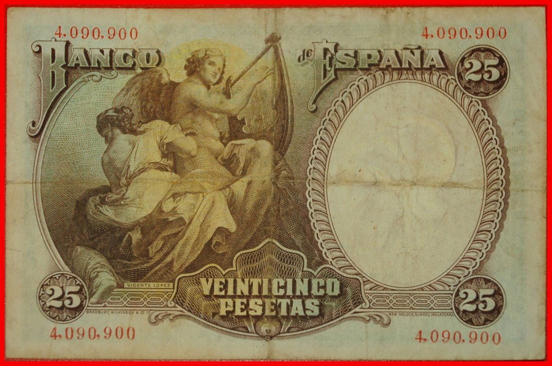  Ⰶ GREAT BRITAIN CHARLES III 1759-1788: SPAIN★25 PESETAS 1931 LOPEZ 1772-1850★LOW START ★ NO RESERVE!   