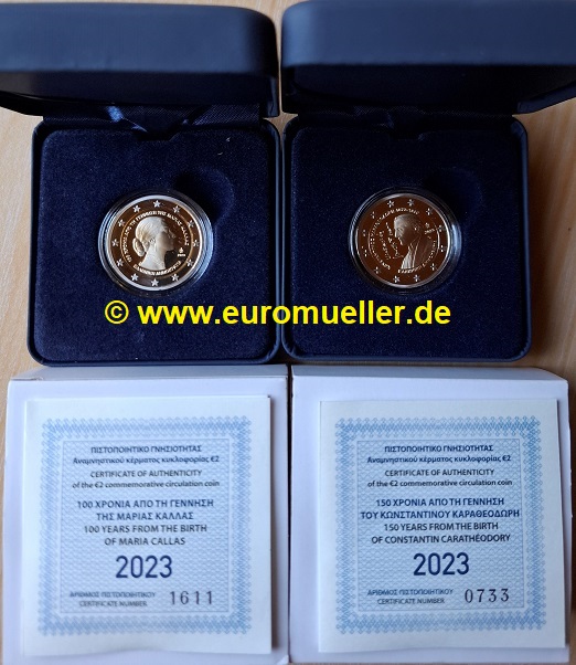 Griechenland 2x 2 Euro Gedenkmünzen 2023...PP...Callas + Carathéodory   