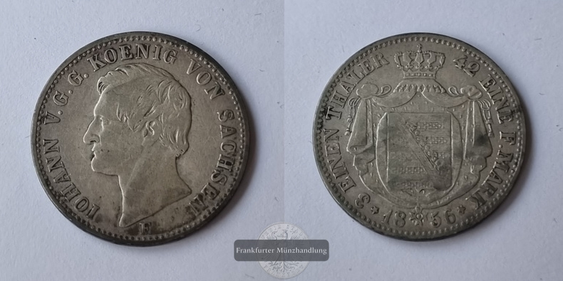  Deutschland, Sachsen 1/6 Thaler 1856 FM-Frankfurt Feinsilber: 4,48g   