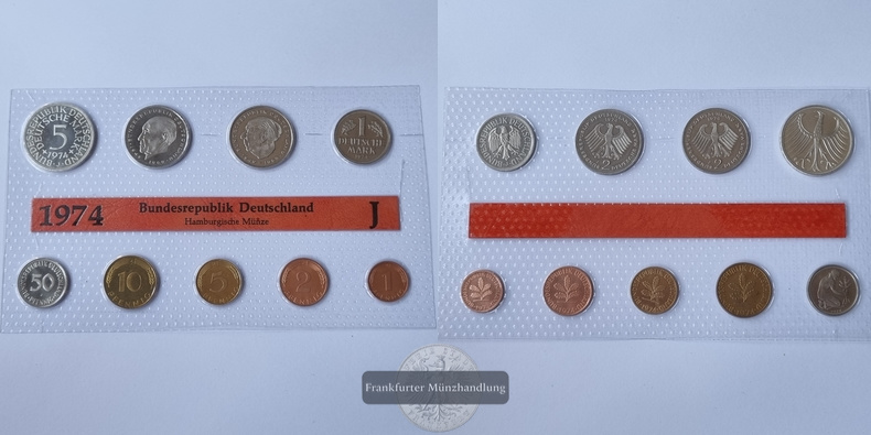  Deutschland, Münzsatz 1974 1 Pfennig - 5 Mark [J] FM-Frankfurt Feinsilber: 7g   