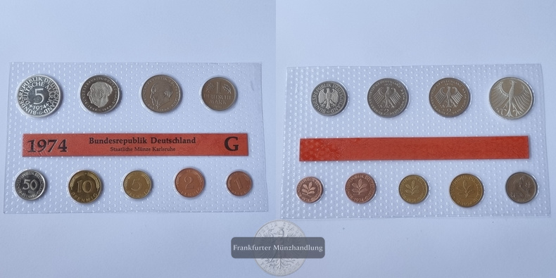  Deutschland, Münzsatz 1974 1 Pfennig - 5 Mark [G] FM-Frankfurt Feinsilber: 7g   