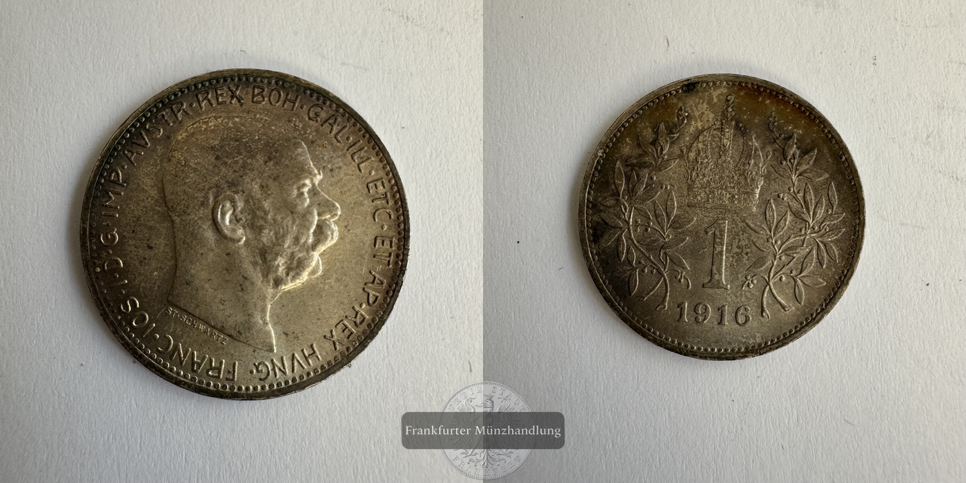  Österreich 1 Krone  1916 (1912-16) Franz Josef I FM-Frankfurt KM#2820 Feinsilber: 4,27g   