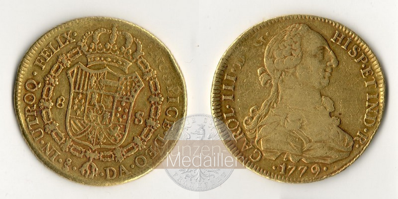Chile, Karl III. 1759-1788 MM-Frankfurt  Feingold: 21,32g 8 Escudos 1779 