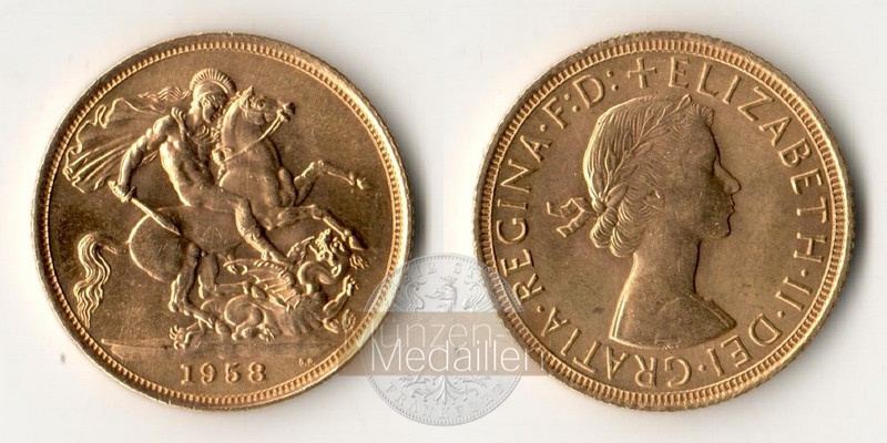 Grossbritannien MM-Frankfurt Feingold: 7,32g Sovereign 1958 