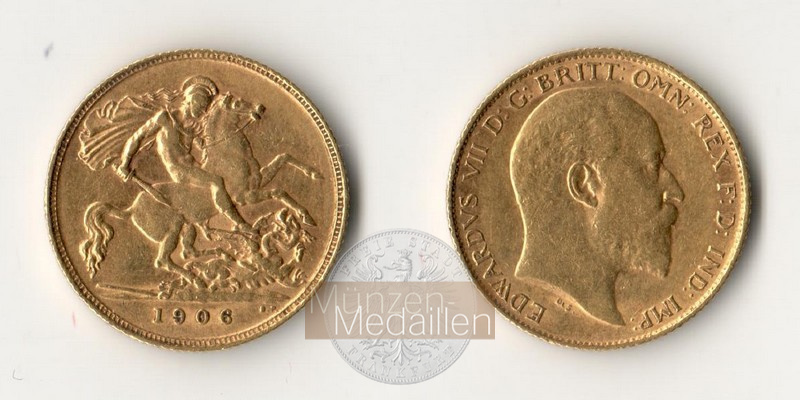 Grossbritannien, Edward VII. 1902-1910 MM-Frankfurt Feingold: 3,66g 1/2 Sovereign 1906 