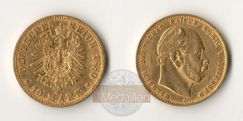 Deutsches Kaiserreich. Preussen MM-Frankfurt Feingewicht: 3,59g Gold Wilhelm I. 1861-1888. 10 Mark 1880 A 