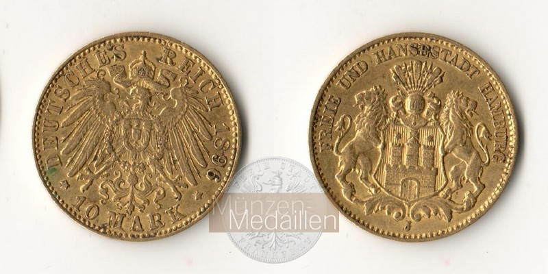 Deutsches Kaiserreich - Hamburg MM-Frankfurt Feingold: 3,58g 10 Mark 1896 J 