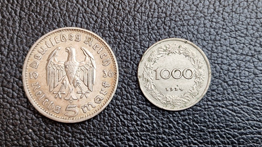  5 Reichsmark 1935 A Hindenburg ohne Hakenkreuz Silber XXL Bilder + 1000 Schilling   