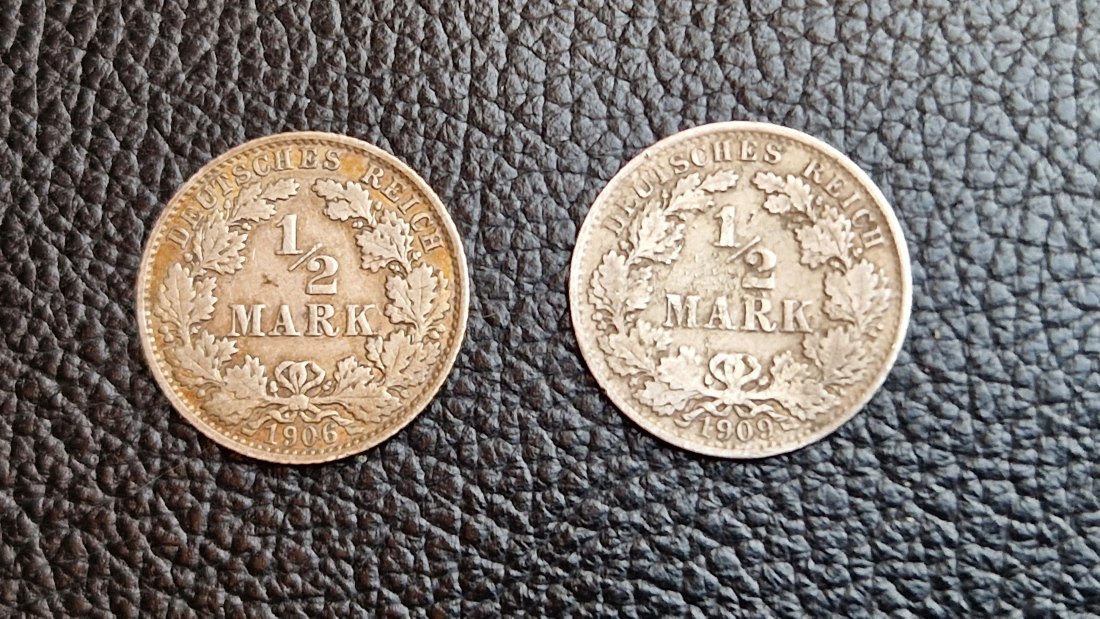 2 x 1/2 Mark 1906 E + 1909 A Jaeger 16 XXL Bild Silber je 0,900 2,77 Gramm (2,5 Gr. fein)
