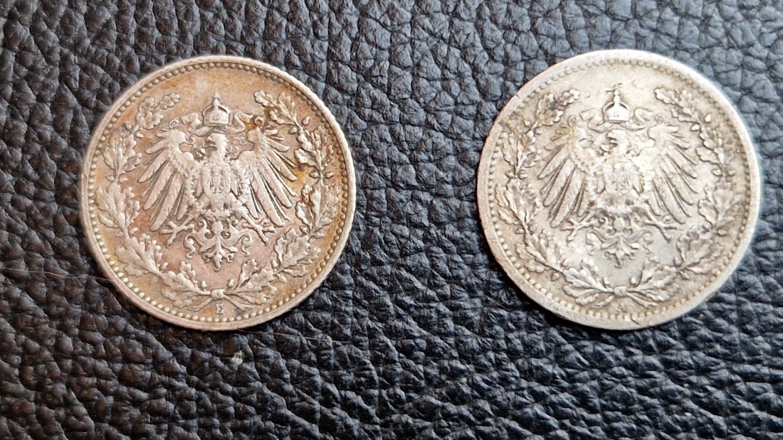  2 x 1/2 Mark 1906 E + 1909 A Jaeger 16 XXL Bild Silber je 0,900 2,77 Gramm (2,5 Gr. fein)   