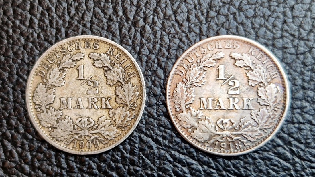 2 x 1/2 Mark 1909 A + 1918 A Jaeger 16 XXL Bild Silber je 0,900 2,77 Gramm (2,5 Gr. fein)