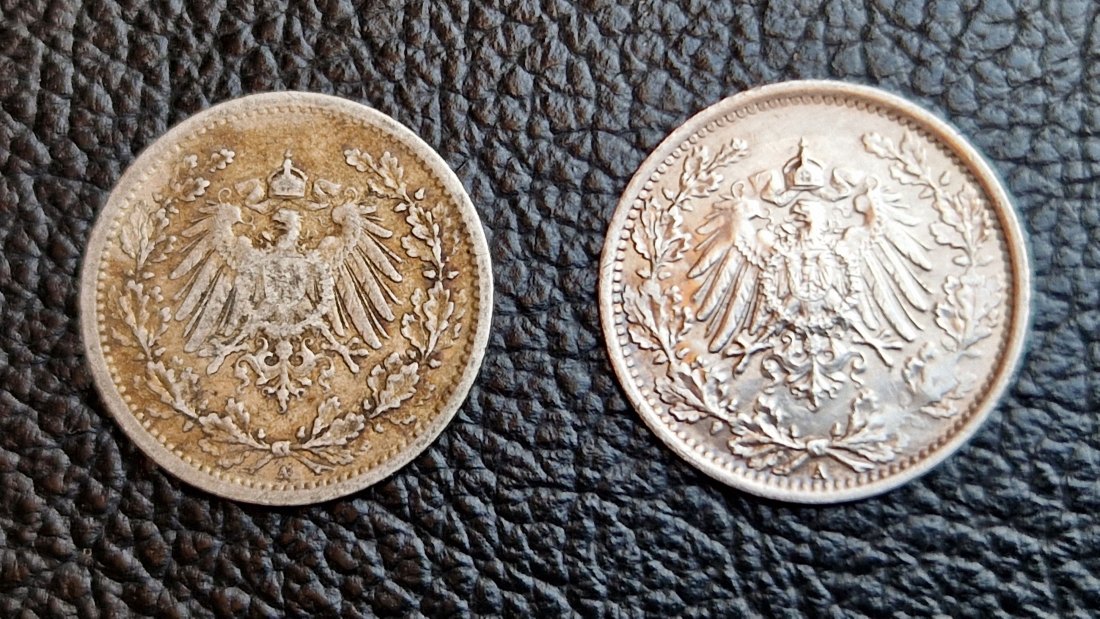 2 x 1/2 Mark 1909 A + 1918 A Jaeger 16 XXL Bild Silber je 0,900 2,77 Gramm (2,5 Gr. fein)   