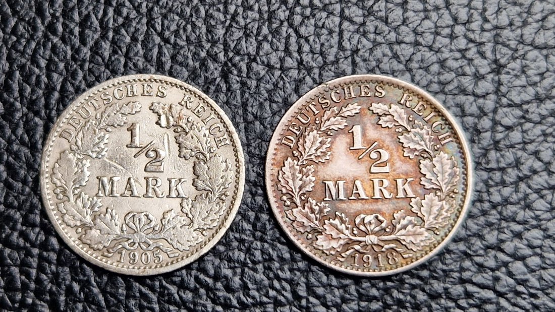 2 x 1/2 Mark 1905 A + 1918 A Jaeger 16 XXL Bild Silber je 0,900 2,77 Gramm (2,5 Gr. fein)