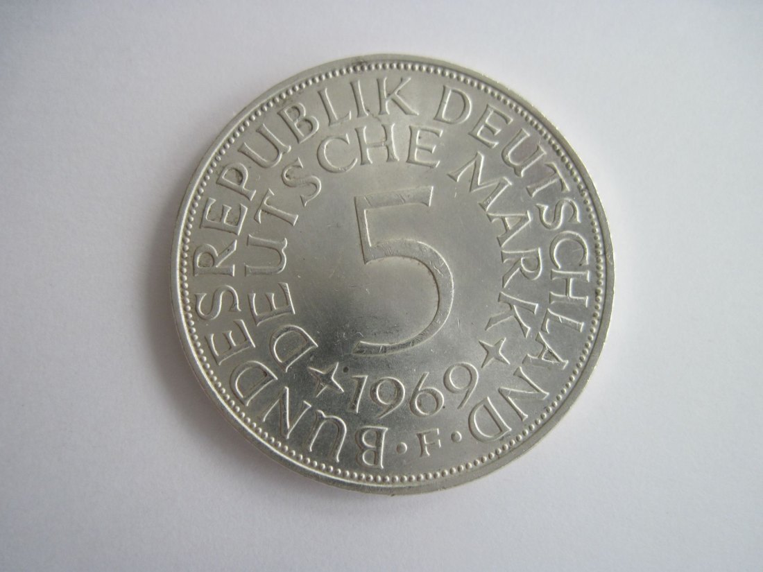 5 DM 1969 F Silberadler Erhaltung vz+