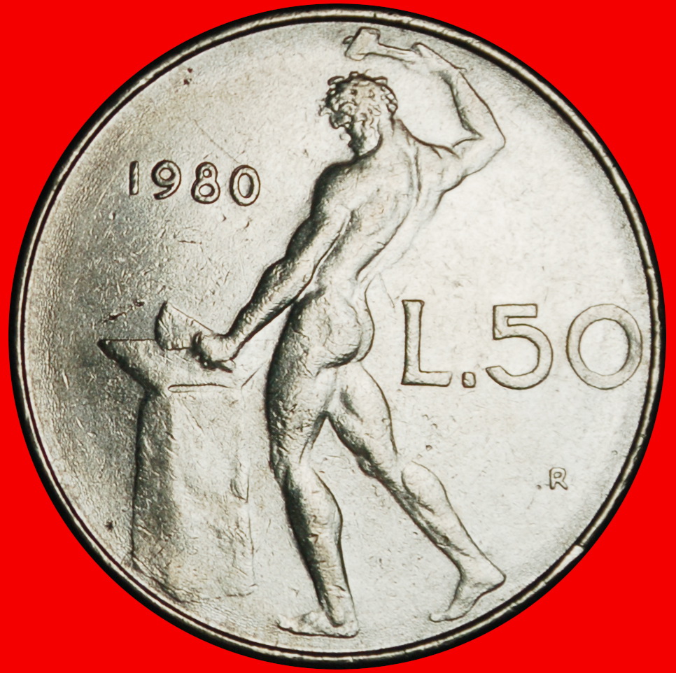  Ⰶ NUDE VULCAN (1954-1989): ITALY ★ 50 LIRAS 1980R! ERROR! MINT LUSTRE!★LOW START ★ NO RESERVE!   