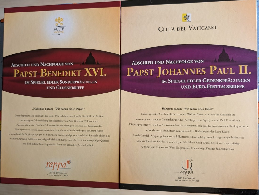  Abschied und Nachfolge Papst Benedikt XVI + Papst Johannes Paul II 14 Briefe und Medaillen   
