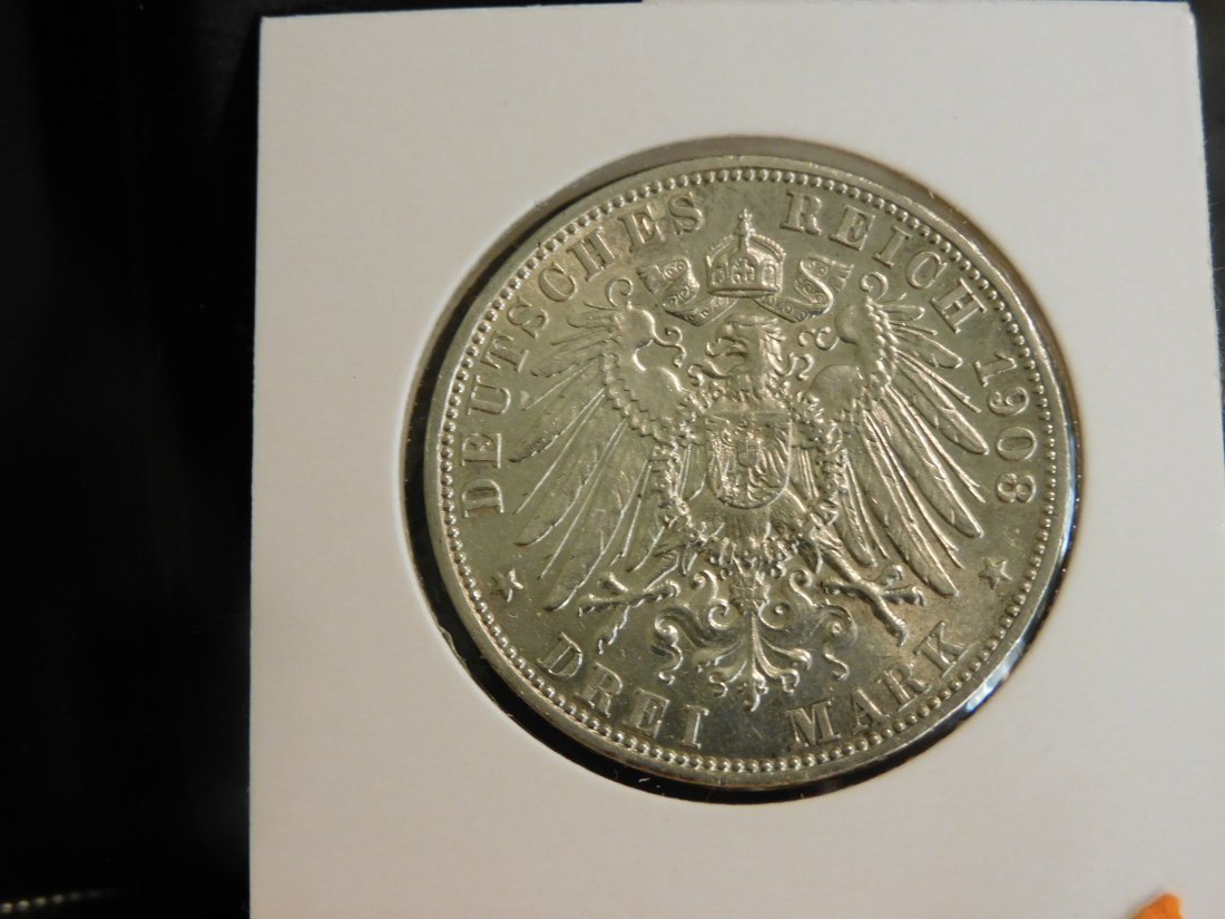 GERMANY 3 MARK 1908 BAVARIA.GRADE-PLEASE SEE PHOTOS.   