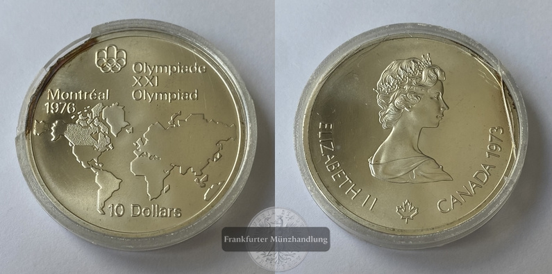  Kanada 10 Dollar, 1973 Montreal Olympics 1976 Weltkarte FM-Frankfurt  Feinsilber: 44,95g   