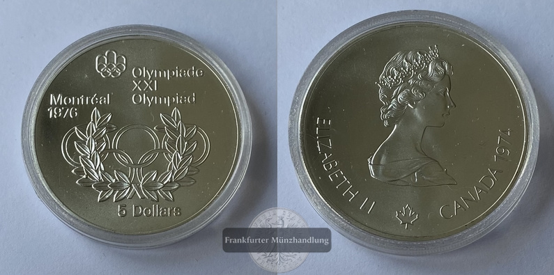  Kanada  5 Dollar  1974 Montreal 1976 Olympische Ringe FM-Frankfurt   Feinsilber: 22,5g   